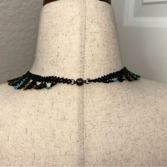 Hamaca Beaded Statement “Peacock” Magnetic Clasp Closure Bib Necklace - Picture 3 of 5